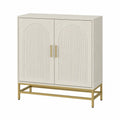 Armoire de rangement 100 cm x 40 cm x 90 cm MDF blanc cassé portes rainurées cadre acier doré 2 portes
