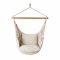 Fauteuil hamac suspendu en coton avec coussins et barre en bambou écru et naturel 100 x 75 x 130 cm