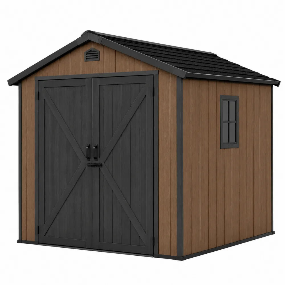Abri de jardin rectangulaire en polypropylène avec double porte 244 x 183 x 220 cm brun et noir