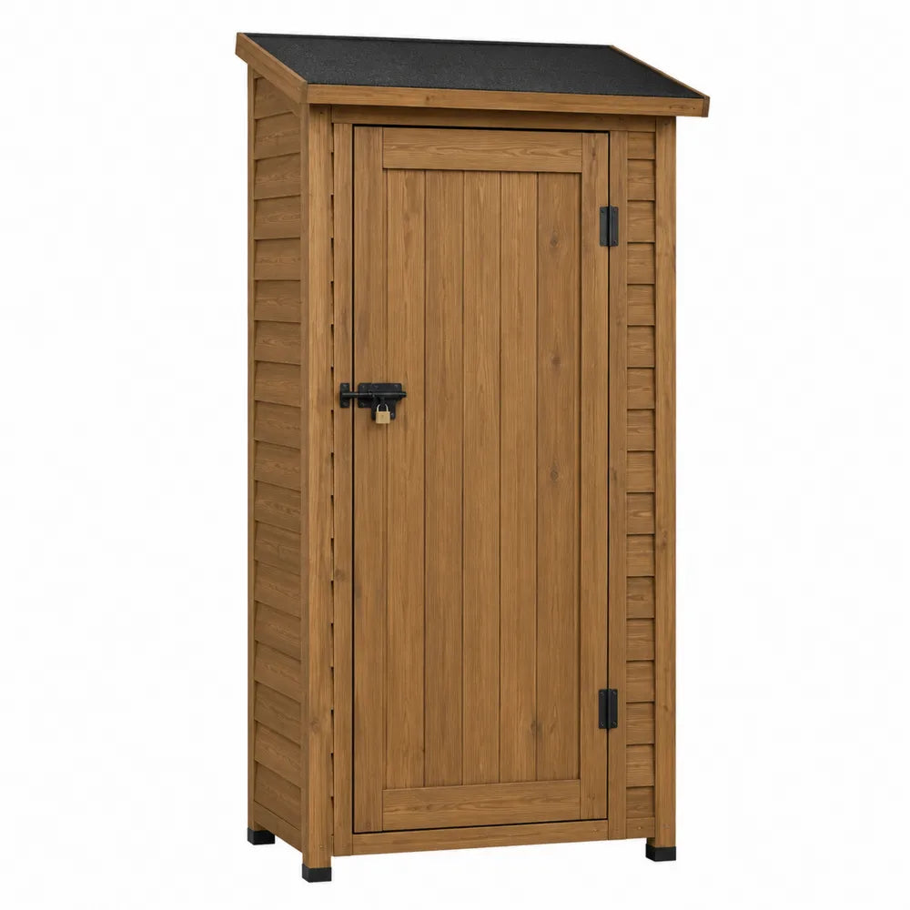 Armoire de rangement extérieure verticale en bois de sapin massif porte simple 80 x 54 x 180 cm brun toiture bitumée noire