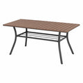 Table de jardin rectangulaire en polyéthylène haute densité effet teck avec pieds en acier noir 150 cm x 90 cm x 74 cm plateau à lattes