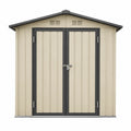 Abri de jardin métallique rectangulaire à double porte 213 x 191 x 198 cm acier galvanisé revêtement polyester toit incliné beige gris anthracite