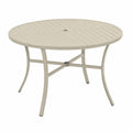 Table de jardin ronde en aluminium beige clair 120 x 120 x 72 cm plateau rainuré avec trou parasol