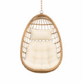 Fauteuil suspendu œuf en résine tressée imitation rotin avec coussin polyester beige