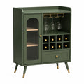 Meuble bar à vin en MDF vert foncé avec porte vitrée et casier à bouteilles 90 x 40 x 120 cm