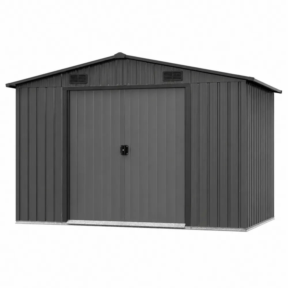 Abri de jardin extérieur rectangulaire en acier galvanisé gris anthracite avec double porte battante et ventilation 213 x 191 x 198 cm