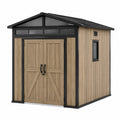 Abri de jardin extérieur en acier galvanisé effet bois naturel double porte battante avec fenêtre et ventilation toit à deux pentes