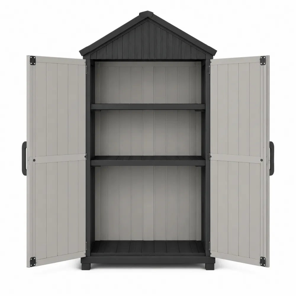 Armoire de rangement extérieure en polypropylène 97 x 68 x 173 cm double porte avec étagères gris clair et gris anthracite
