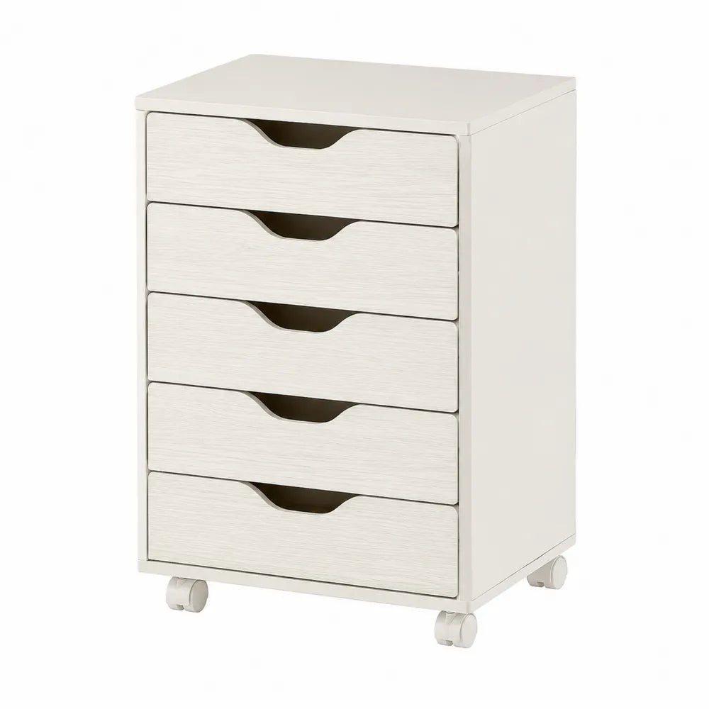 Caisson de rangement à roulettes 5 tiroirs MDF blanc cassé rectangulaire 40 x 35 x 68 cm